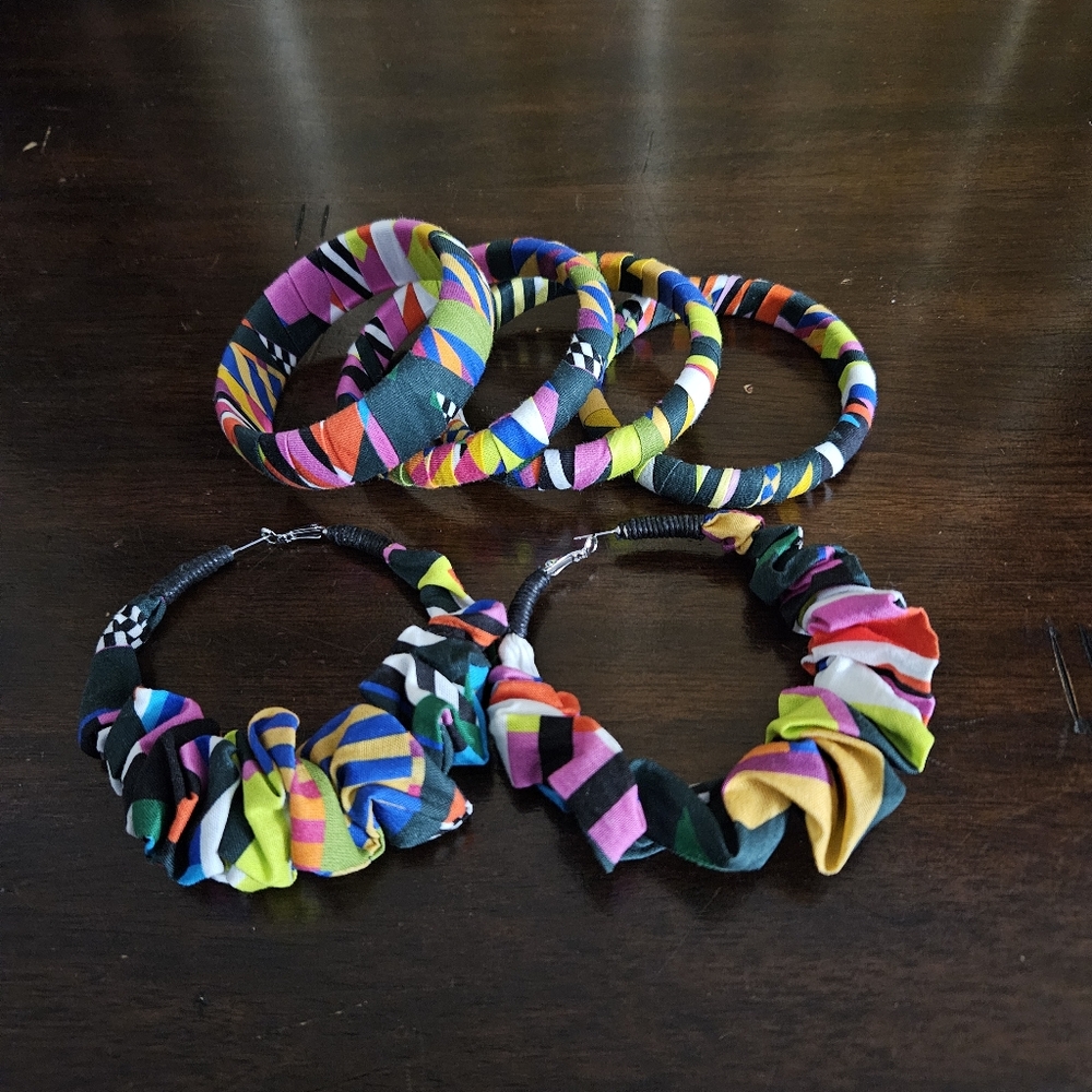 Nikola fabric wrapped earrings & bangles abstract